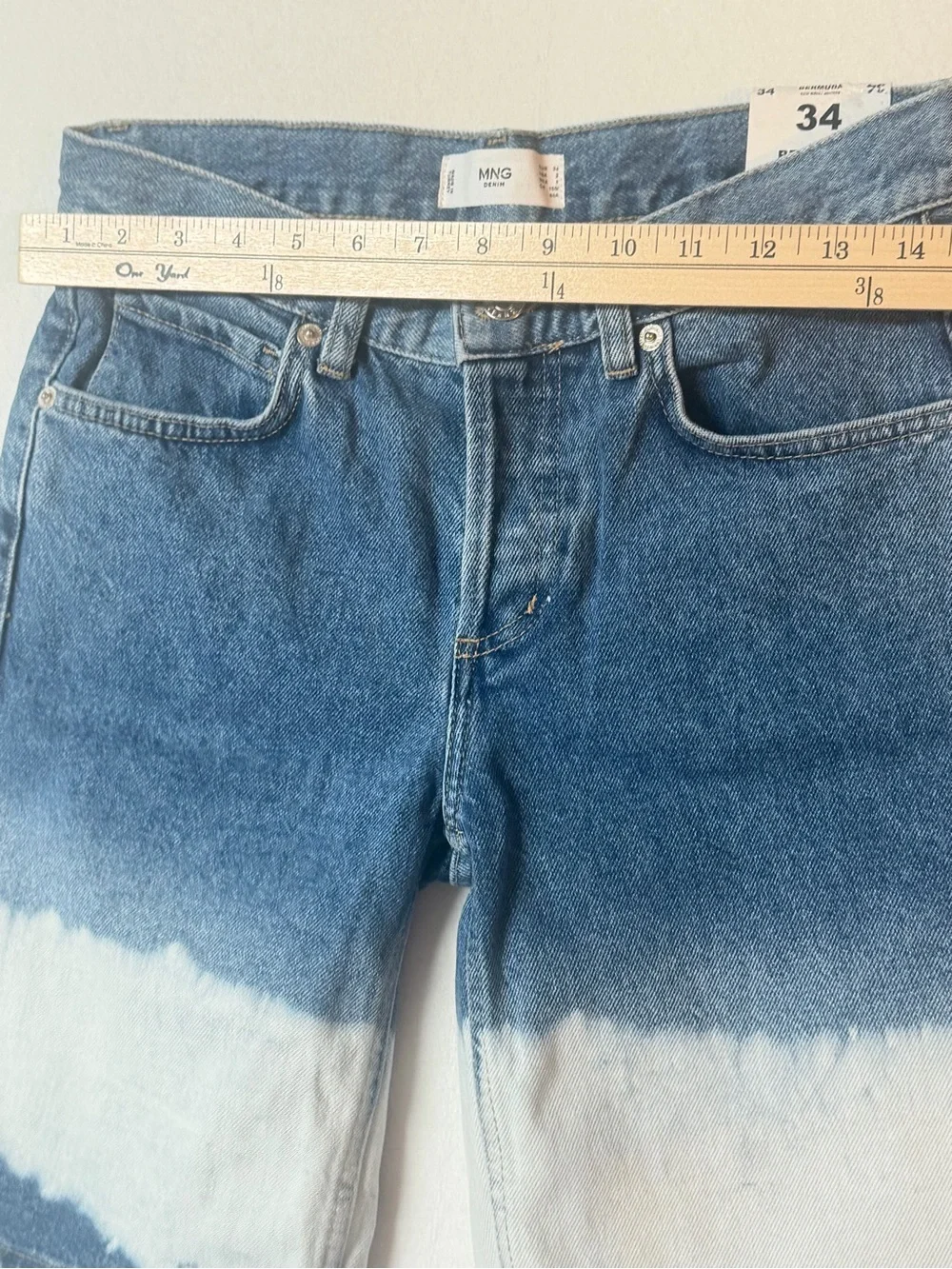 MNG Denim Bermuda Shorts Size 2 Blue White Bleached NWT